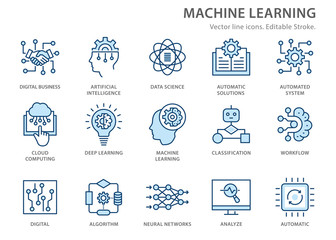 Aufkleber - machine learning line icons set. vector illustration. editable stroke.