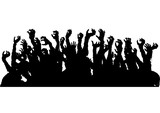 Fototapeta Kosmos - Zombie hands silhouette/ A sinister group of zombie extending hands like a crowd on a gig