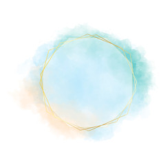 Wall Mural - blue green and orange watercolor circle splash with golden frame