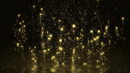 Wall Mural - golden particle rising floating around abstract gold glittering background festive season happy new 