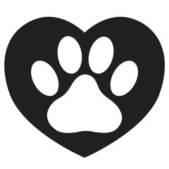 heart with animals footprint icon on white background. flat style. pet paw in heart symbol. love paw sign. dog paw and heart logo.