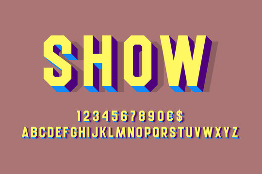 Show volumetric with numbers and currency signs. 3d retro font.