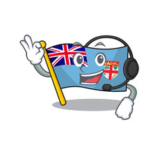 Sticker - happy flag fiji cartoon with with headphone character