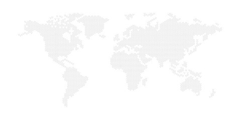 flat pixel dots world map with atlantic ocean in the design of points dots of hexagons. planet earth