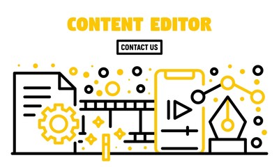 Poster - Content editor banner. Outline illustration of content editor vector banner for web design