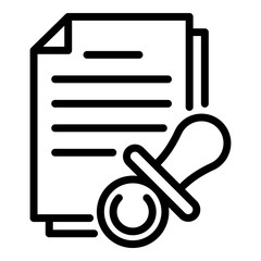 Poster - Baby pacifier and documents icon. Outline baby pacifier and documents vector icon for web design isolated on white background