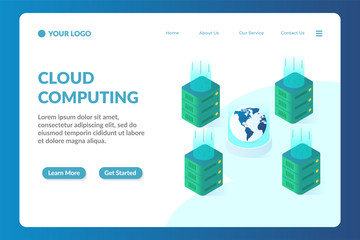 Wall Mural - cloud computing isometric website landing page template