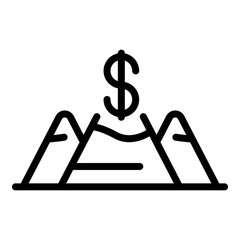 Poster - Mountains and dollar icon. Outline mountains and dollar vector icon for web design isolated on white background