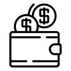Poster - Wallet and coins icon. Outline wallet and coins vector icon for web design isolated on white background