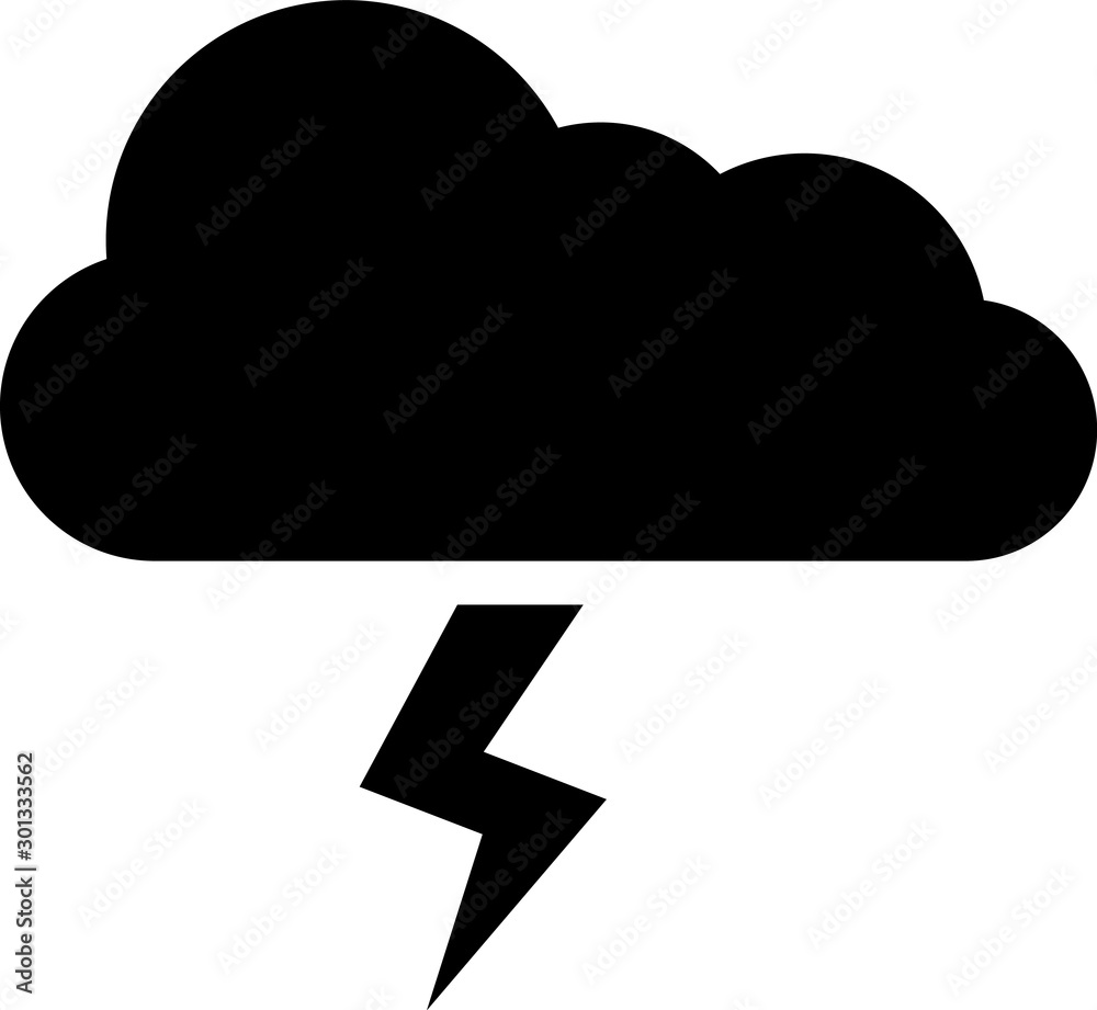 Black Storm icon isolated on white background. Cloud and lightning sign ...