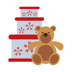 Sticker - happy merry christmas sweet cake with snowflakes and bear teddy