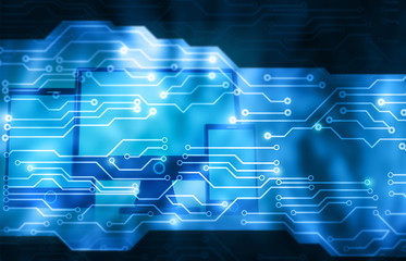 Poster - Modern computers under circuit background. 3d illustration.