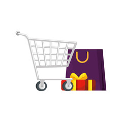 Poster - cart shopping with set icons vector illustration design