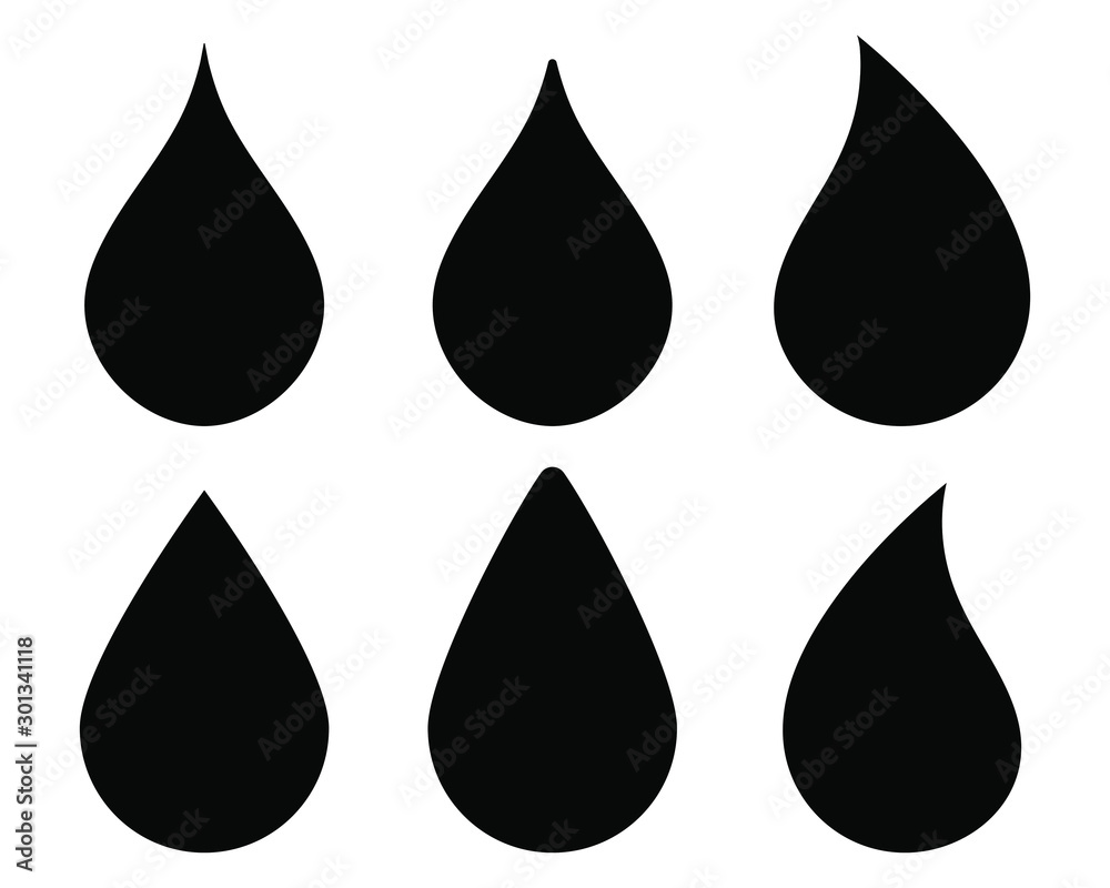Water drop shape icon symbol set. Flat style outline. Vector illustration image. Plumbing logo. Isolated on white background. - obrazy, fototapety, plakaty 