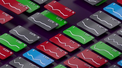 Poster - Colorful 3d render of rectangle cards with stock market share graph. 