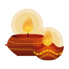 Canvas Print - happy diwali pair candles traditional icons