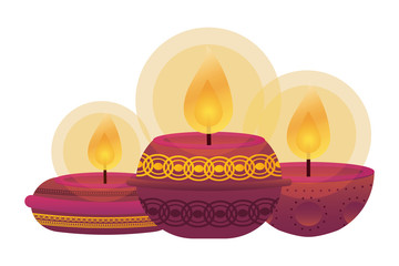 Canvas Print - happy diwali three candles traditional icons