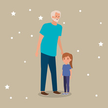 Grandfather With Granddaughter Avatar Character Vector Illustration Design