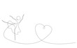 Ballerina silhouette with heart love continuous line drawing, vector illustration	