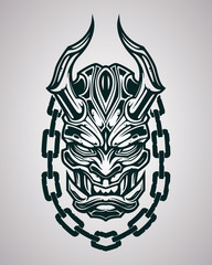 Wall Mural - Illustration of Japanese demonic mask in tattoo style