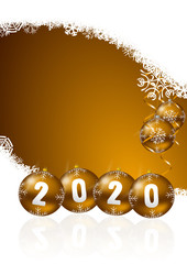 Poster - New years 2020 greeting card with golden christmas balls and snowflakes with empty copy space for your text