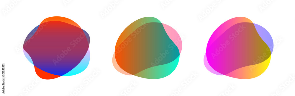 colorful blob shape free from set for background, blob flat geometric simple, liquid stain brush flat blob for label ad copy space, fluid spot template for graphic, simple banner colored gradient wave - obrazy, fototapety, plakaty 