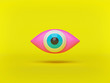 cartoon style creative minimal eye symbol isolated on yellow background. 3d rendering