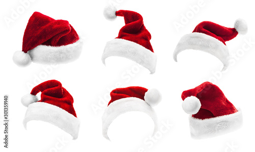 Fotomural Set of Red Santa Claus Hats Isolated