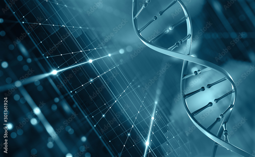 DNA helix. Hi Tech technology in field of genetic engineering. Digital ...