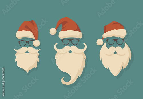 Fotografía Vector set of faces with Santa hats, mustache and beards