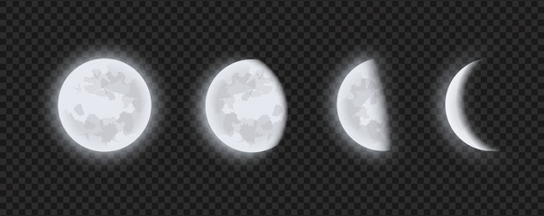 moon phases, waning or waxing crescent moon on transparent checkered background. lunar eclipse in st