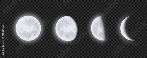 Fotografía Moon phases, waning or waxing crescent moon on transparent checkered background