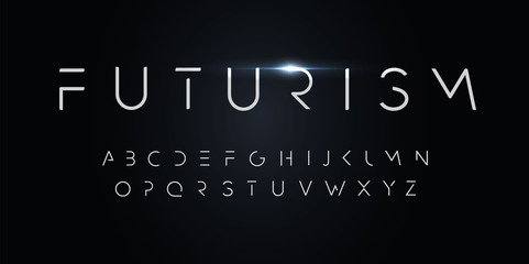 Poster - Futurism style alphabet. Thin segment line font, minimalist type for modern futuristic logo, elegant monogram, digital device and hud graphic. Minimal style letters, vector typography design.