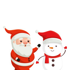 Canvas Print - santa claus with snowman characters merry christmas vector illustration design