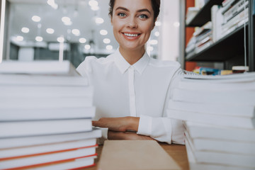 Wall Mural - Happy confident secretary at work stock photo