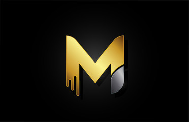 gold or golden alphabet letter M for company icon logo design