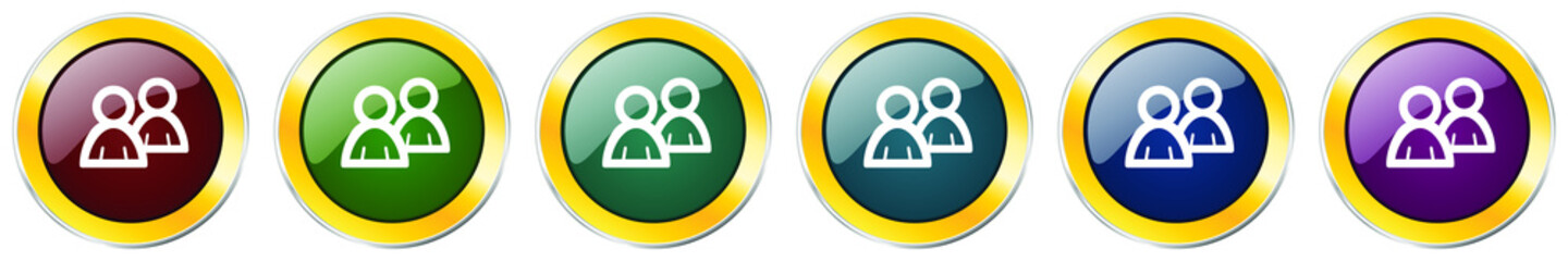 Poster - People, team glossy icon set, silver metallic golden vector illustrations in 6 options for web design and mobile applications