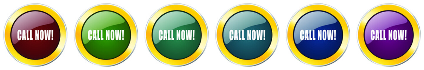 Poster - Call now glossy icon set, silver metallic golden vector illustrations in 6 options for web design and mobile applications