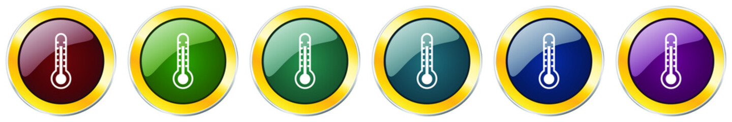 Poster - Thermometer glossy icon set, silver metallic golden vector illustrations in 6 options for web design and mobile applications