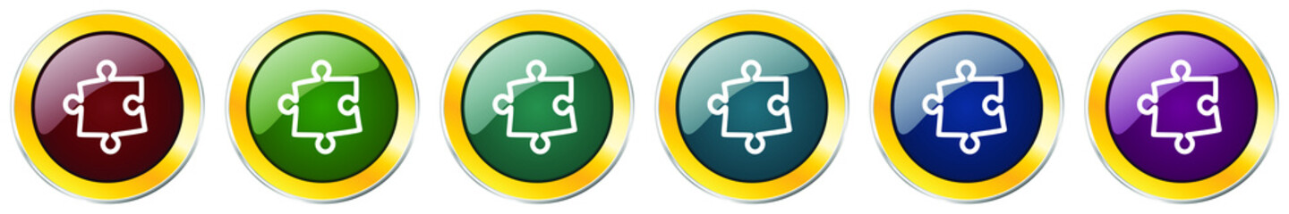 Leinwandbilder - Puzzle glossy icon set, silver metallic golden vector illustrations in 6 options for web design and mobile applications