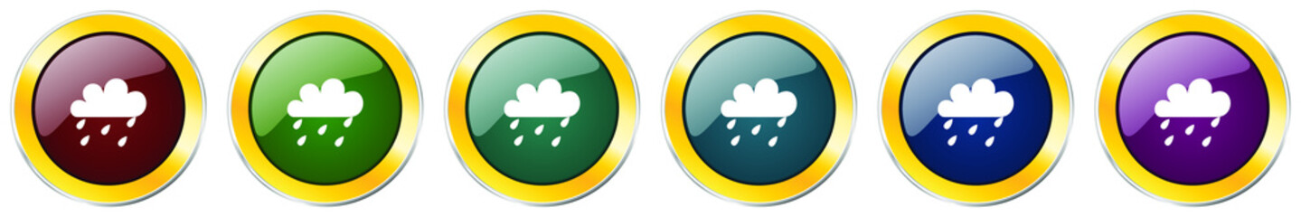 Aufkleber - Rain glossy icon set, silver metallic golden vector illustrations in 6 options for web design and mobile applications