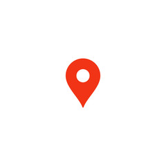 Fototapete - Location pin icon. Red pointer. Simple flat point template. Infographic design element for navigation app, place on map mark. Isolated vector illustration on white background.