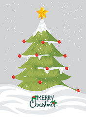 merry christmas poster with pine tree design
