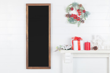 Wall Mural - Christmas 8x24 Wood Sign Mockup, Vertical Framed Blalkboard