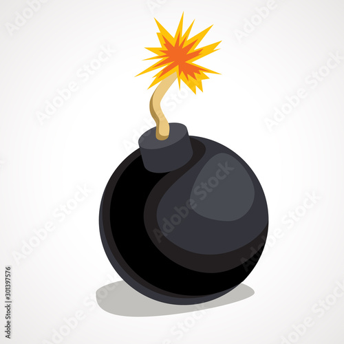 Cartoon round bomb with burning wick. Vector illustration. Stock Vector ...