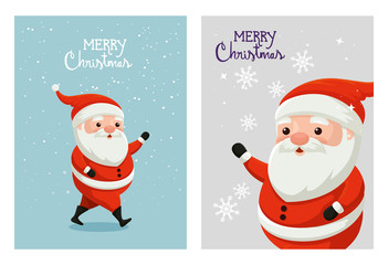 Canvas Print - set of merry christmas poster with santa claus vector illustration design