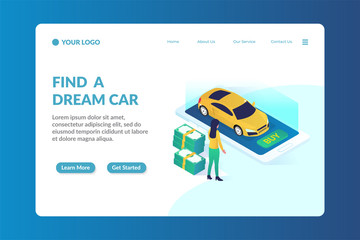 car dealer isometric website landing page template