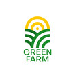 Farm logo design. Organic product. Sun and green field. Minimal vector emblem