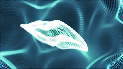 Poster - Light particles floating in beautiful organic slow motion with shallow depth of field settings. Macro look. Blue abstract science, technology and engineering background. 3D rendering