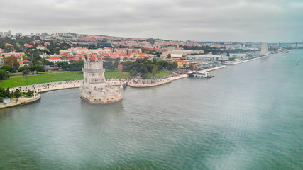 Poster - Aerial view of Belem Tower (Torre de Belem), Lisbon, Portugal.